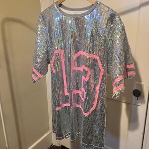 Pink and silver sequence T-shirt dress